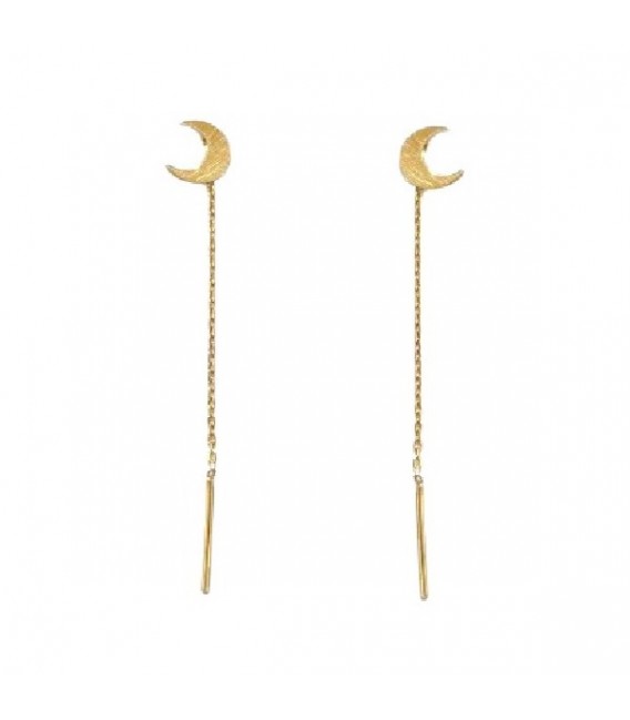 Pendientes Mujer luna de 0,6 cm. en oro de 18k. con cierre de cadena.