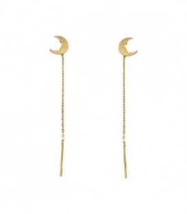 Pendientes Mujer luna de 0,6 cm. en oro de 18k. con cierre de cadena.