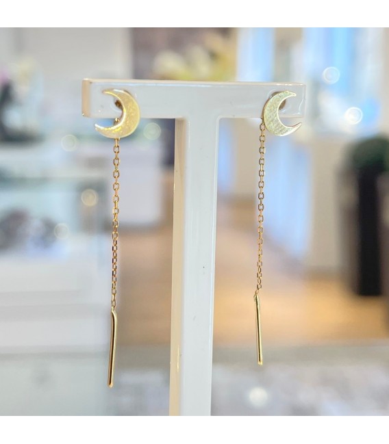 Pendientes Mujer luna de 0,6 cm. en oro de 18k. con cierre de cadena.