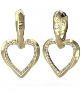 Pendientes Mujer Guess corazones de 24 mm. en acero inox. con piedras.