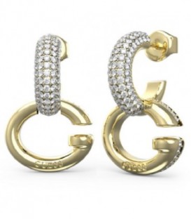 Pendientes Mujer Guess aros de 24 mm. en acero inox. dorado con piedras.