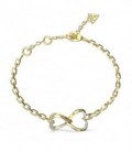 Pulsera Mujer Guess corazones enlazados de acero inox. dorado con piedras.