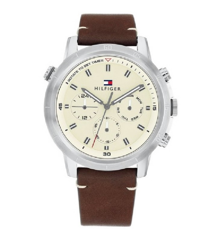 Joyería Zubiaga - Compra Reloj Hombre Tommy Hilfiger multifunción de 46 mm.  en acero inox. con correa de piel genuina 9169RECATH069.