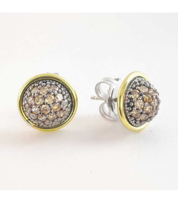 Pendientes Mujer de 1,3 cm. en plata de ley 925 y oro de 18k con circonitas champagne.