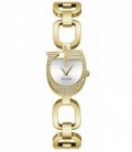 Reloj Mujer Guess diseño G de 22 mm. en acero inox. dorado con piedras blancas.